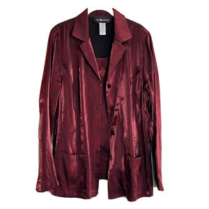 Sag Harbor Womens Faux Twinset Blouse Size 14 Burgundy Sheen Embellished Holiday